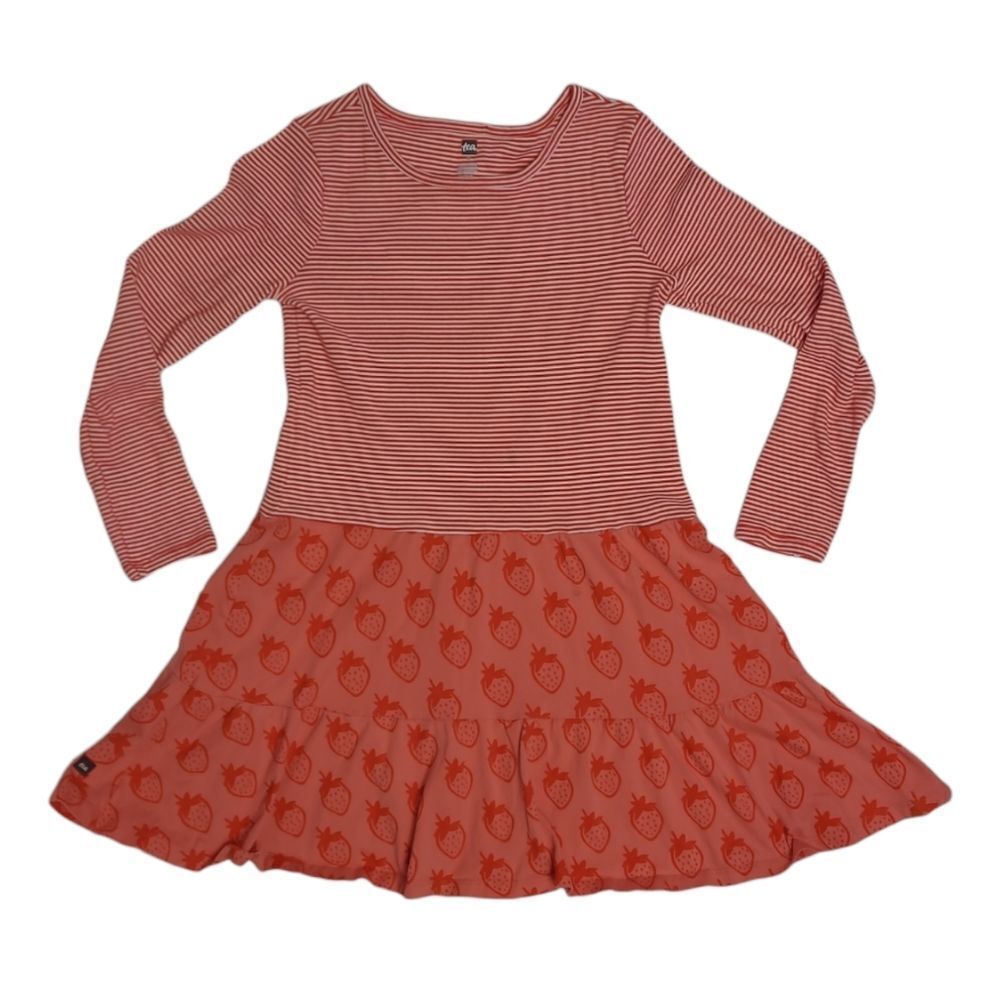 TEA COLLECTION long‎ sleeve red strawberry stripe play dress 12
